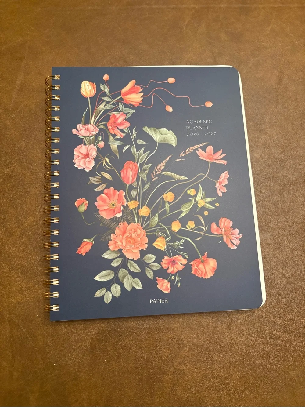 Floral Spiral Notebook Planner - Navy with Coral Flowers